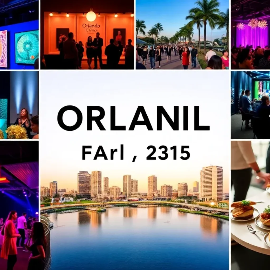 Collage of events in Orlando, including art, dance, and culinary activities.