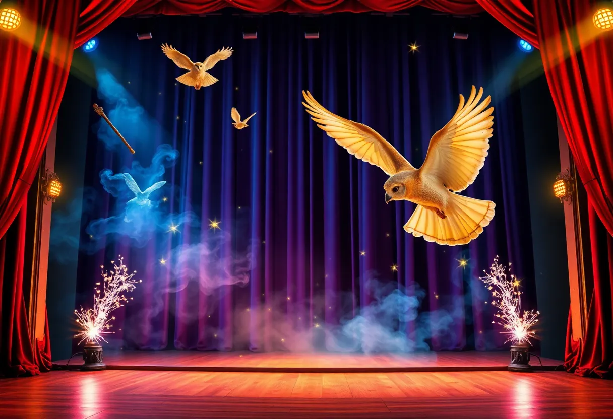 Theater stage set for Harry Potter and the Cursed Child with magical visuals.