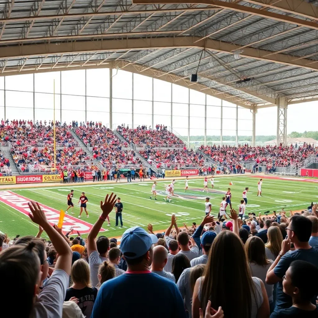 Crowd cheering at a high school sports event