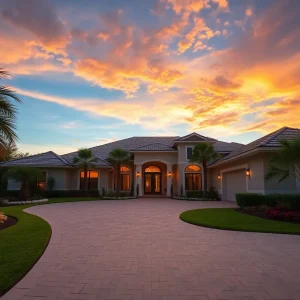 Modern luxury home in Orlando with beautiful sunset