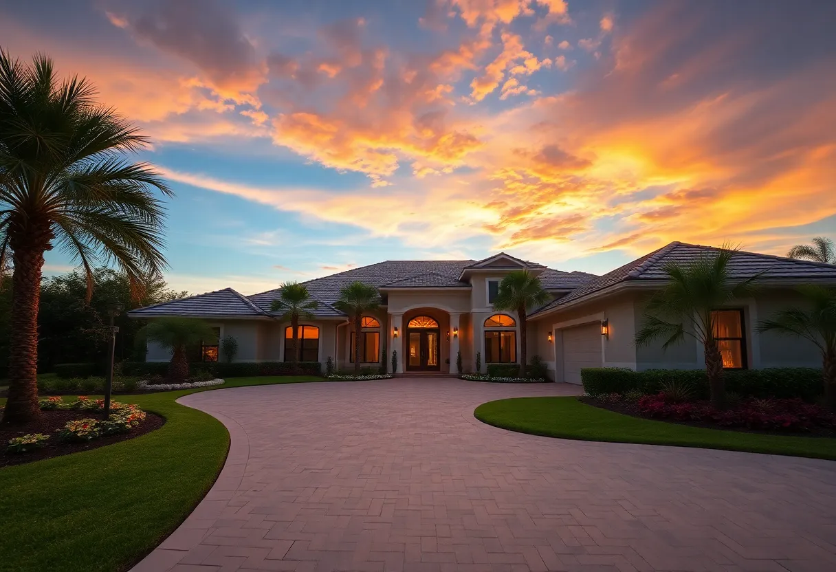 Modern luxury home in Orlando with beautiful sunset