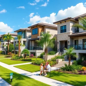 A picturesque view of luxury homes in Orlando with a sunny backdrop.