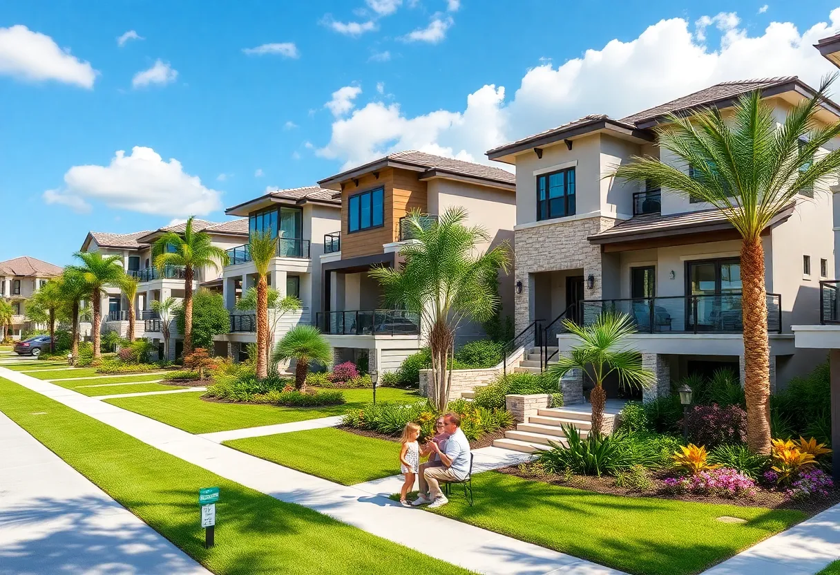 A picturesque view of luxury homes in Orlando with a sunny backdrop.