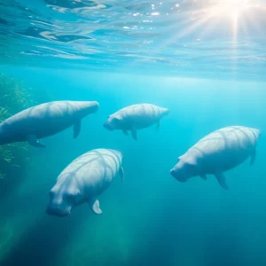 Manatees Swimming in Clear Waters
