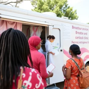 Community members at a mobile cancer screening event in Orlando