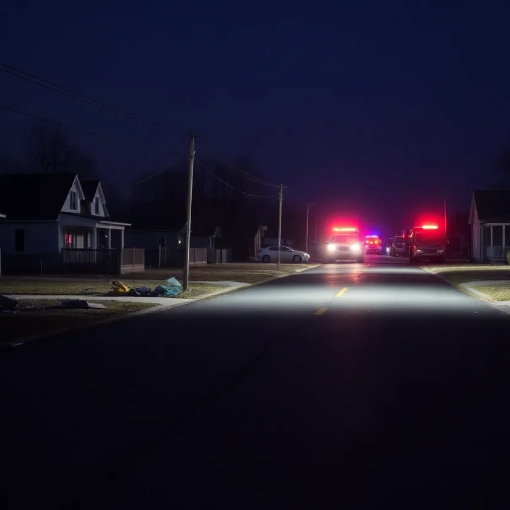 Scene of a moped crash at night with emergency lights nearby.