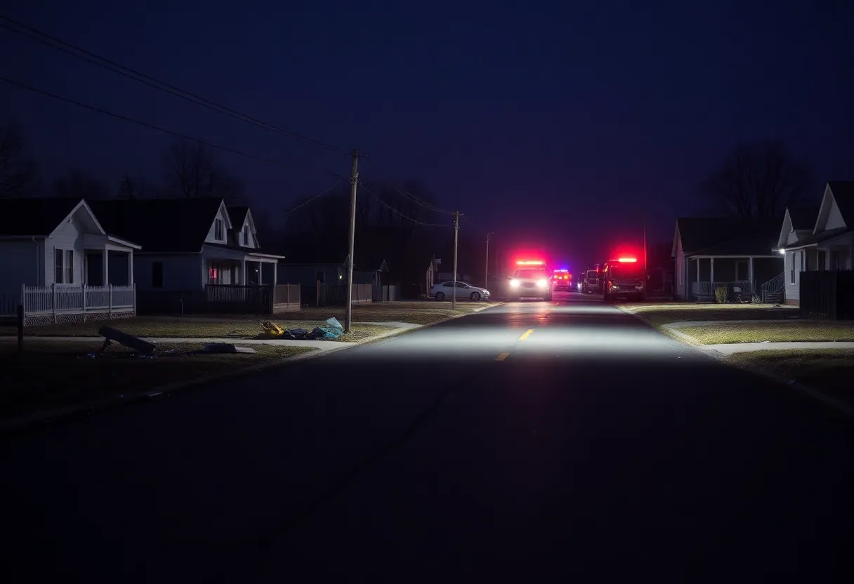 Scene of a moped crash at night with emergency lights nearby.
