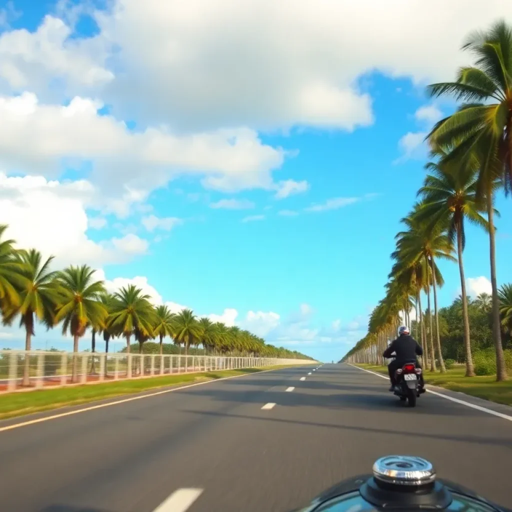 Serene Florida road emphasizing motorcycle safety