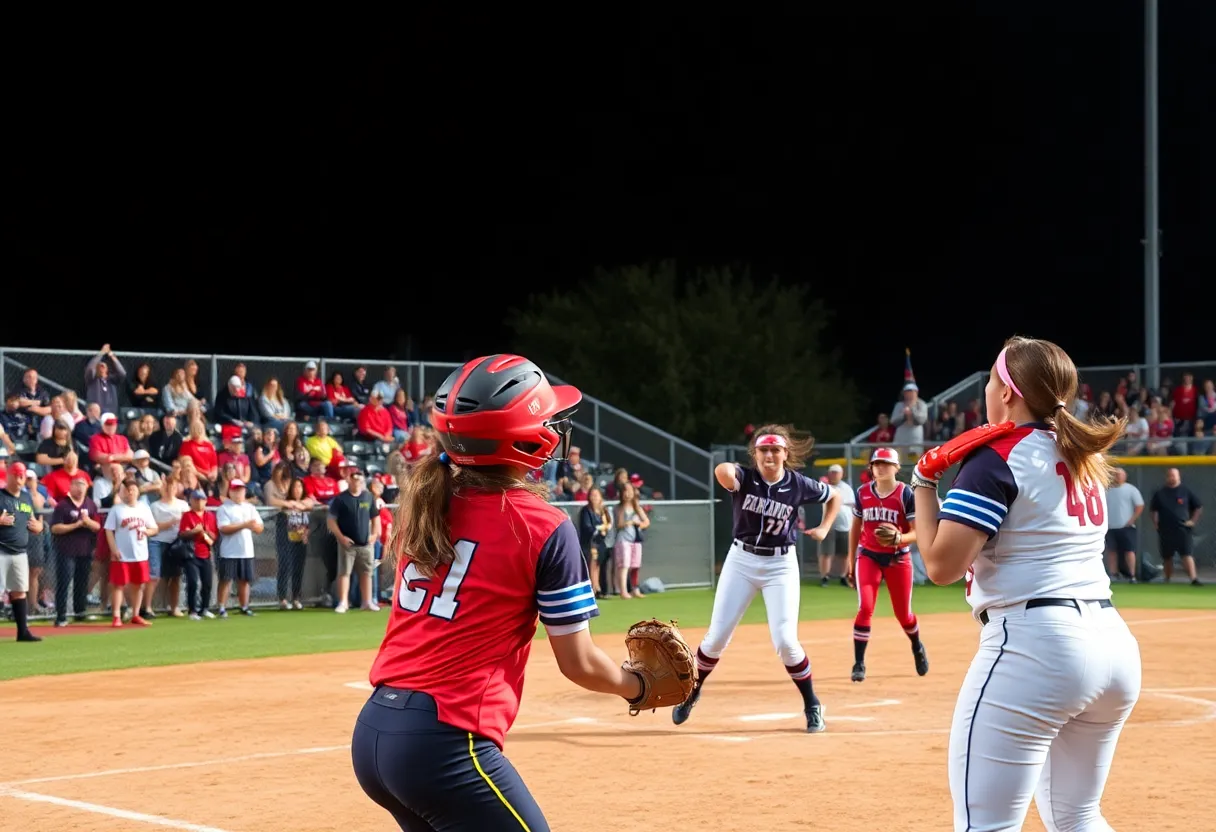 Oklahoma Sooners softball team playing a game against St. Thomas.