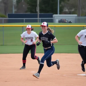 Softball players in action during a game at UCF Softball Complex