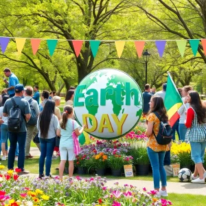 People celebrating Earth Day in Orlando surrounded by nature.