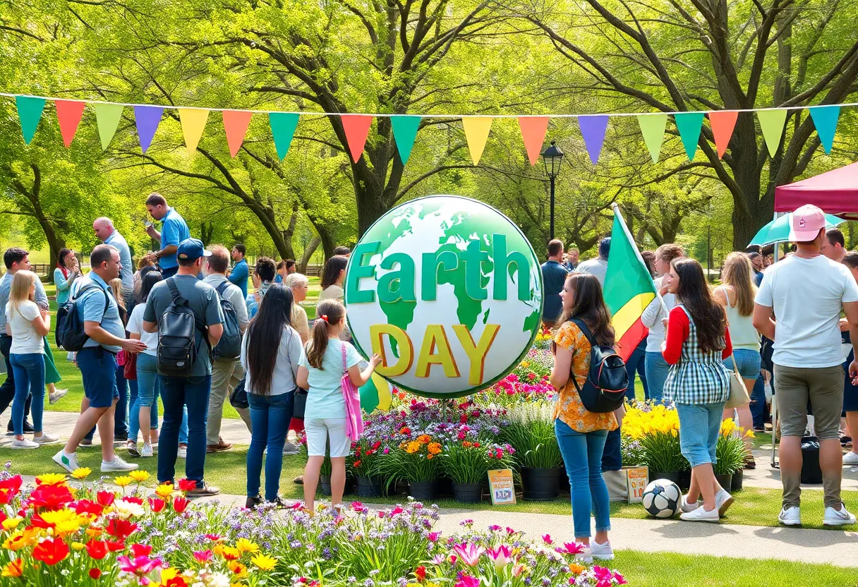 People celebrating Earth Day in Orlando surrounded by nature.