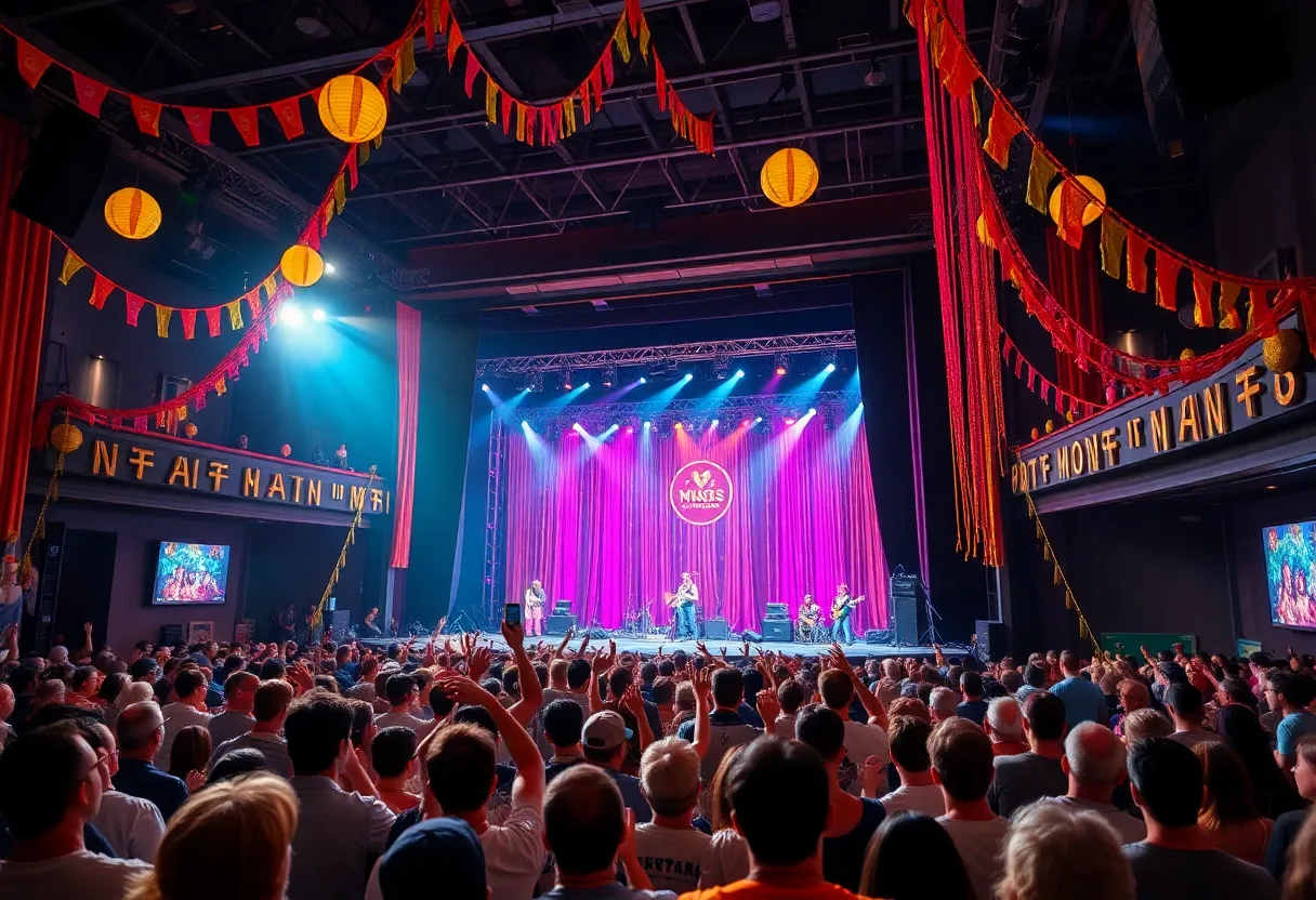 A lively scene at the Orlando Fringe Festival with vibrant decorations and an engaging theatre atmosphere.