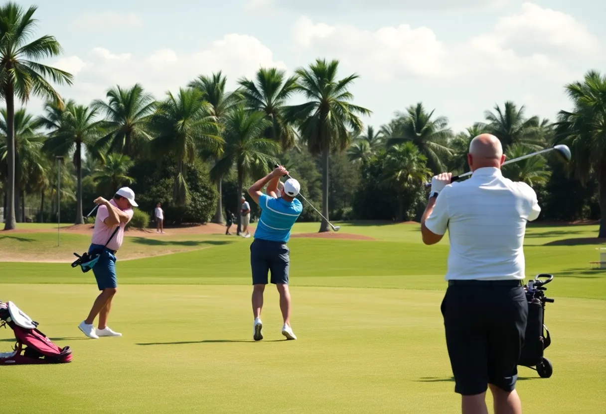 Golfers practicing swings at the Orlando Golf School
