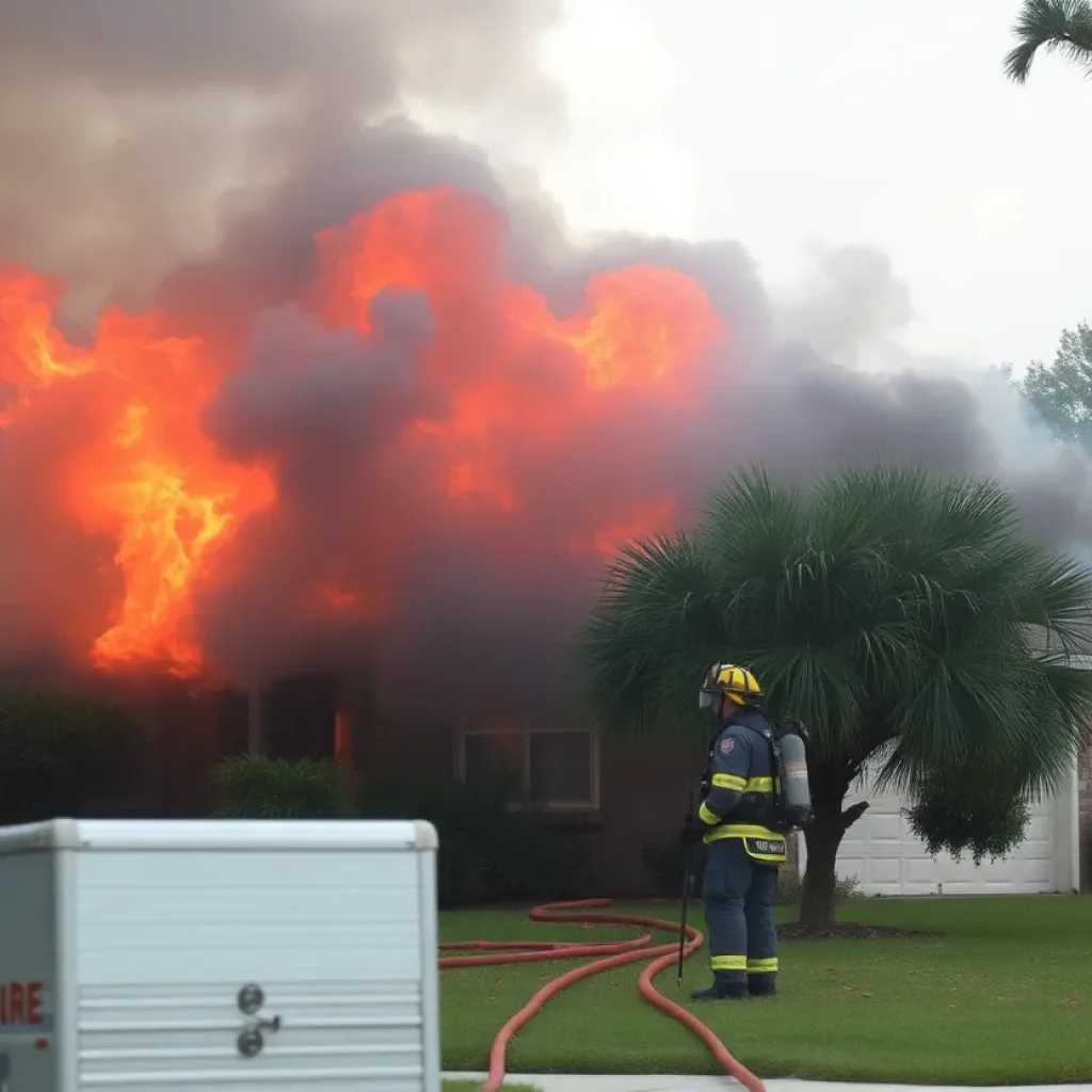Firefighters extinguishing a house fire in Orlando