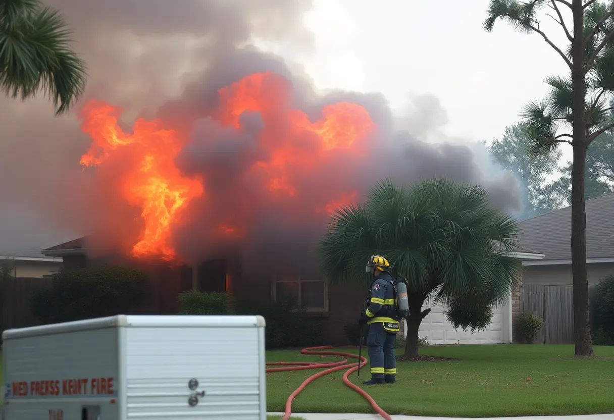 Firefighters extinguishing a house fire in Orlando