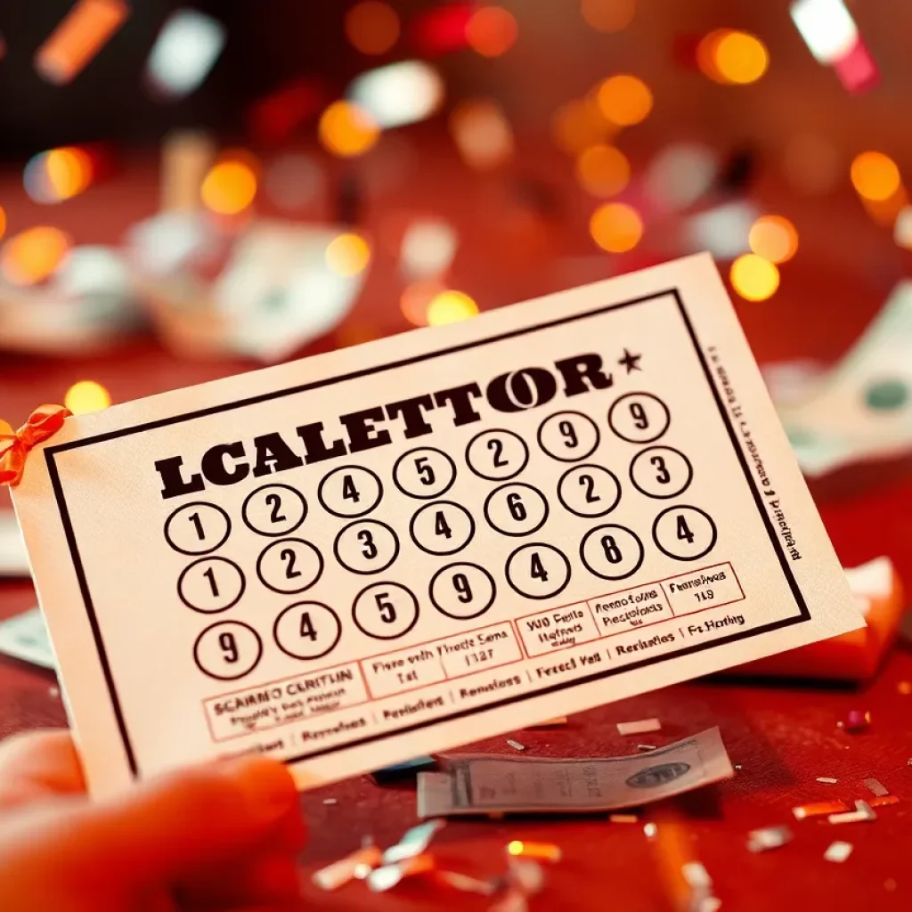 Celebration of a Florida Lottery scratch-off win with confetti and cash.