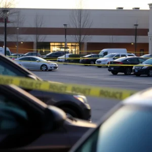 Parking lot outside Magic Mall in Orlando with police tape