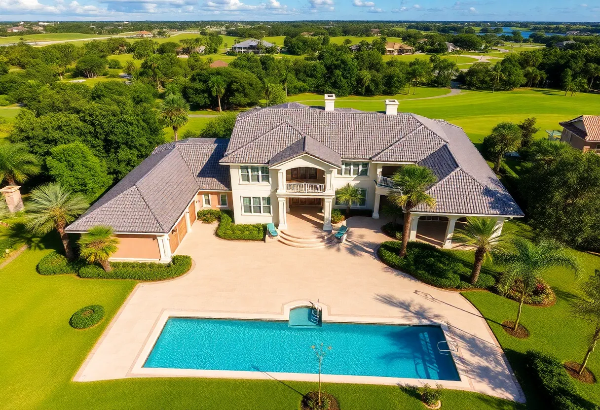 Exterior view of a luxurious mansion in Orlando's Isleworth Golf and Country Club
