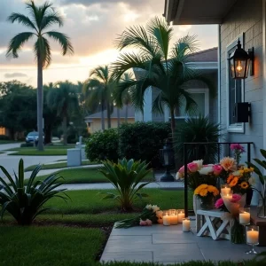 A serene neighborhood in Orlando showing signs of mourning.