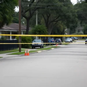 Police investigation at a neighborhood in Orlando after a stabbing incident.