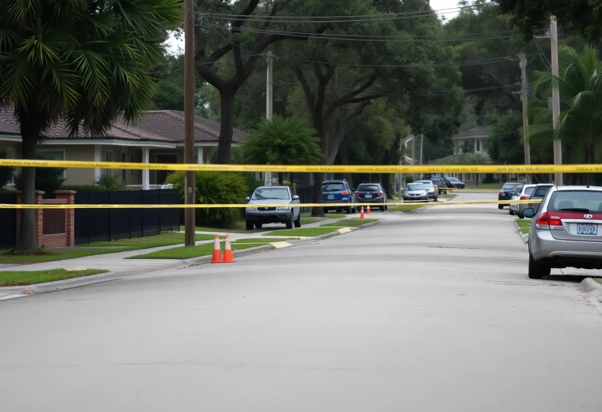 Police investigation at a neighborhood in Orlando after a stabbing incident.