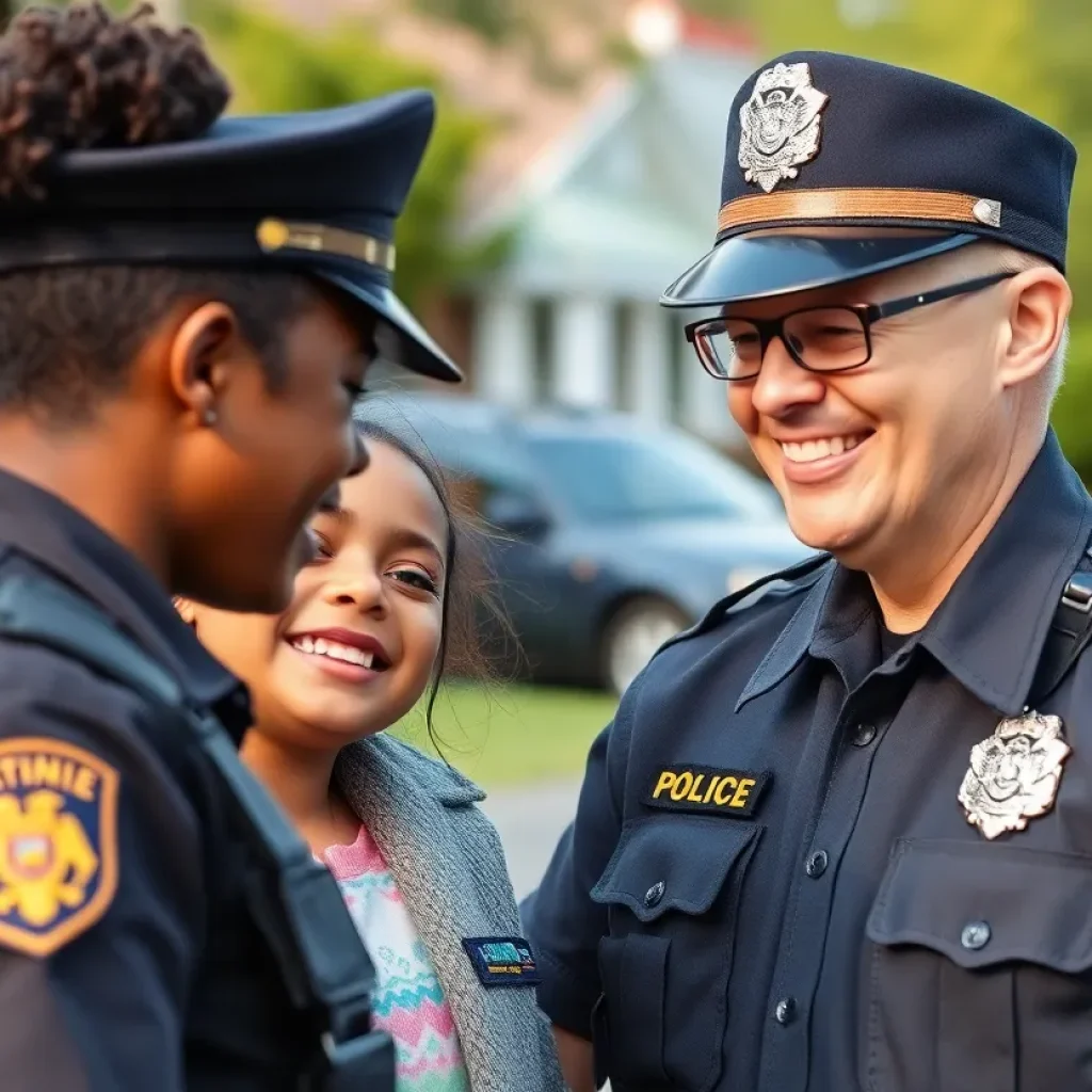 A young girl interacting with Orlando police officers in a patrol car.