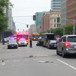 Scene of a three-vehicle crash involving a police patrol vehicle in Orlando