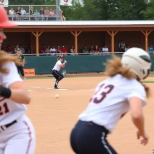 OSU softball team celebrating their 7-0 victory against UCF