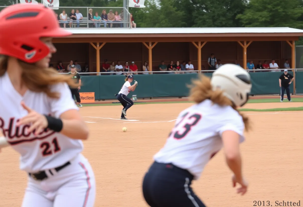 OSU softball team celebrating their 7-0 victory against UCF
