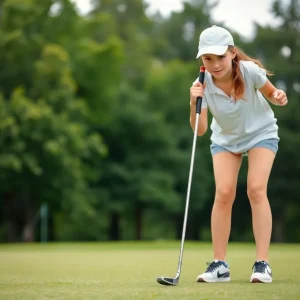 Patty Tavatanakit demonstrating her skills on the golf course with a new putter