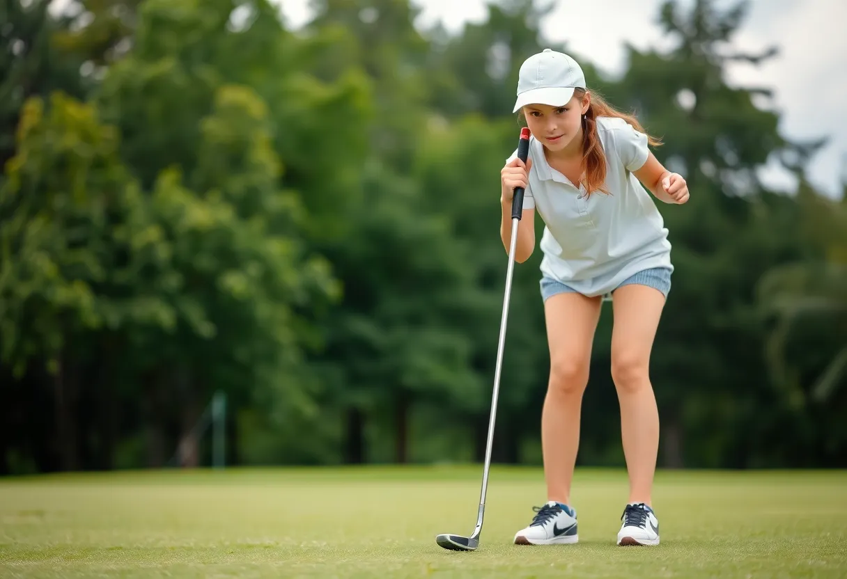 Patty Tavatanakit demonstrating her skills on the golf course with a new putter