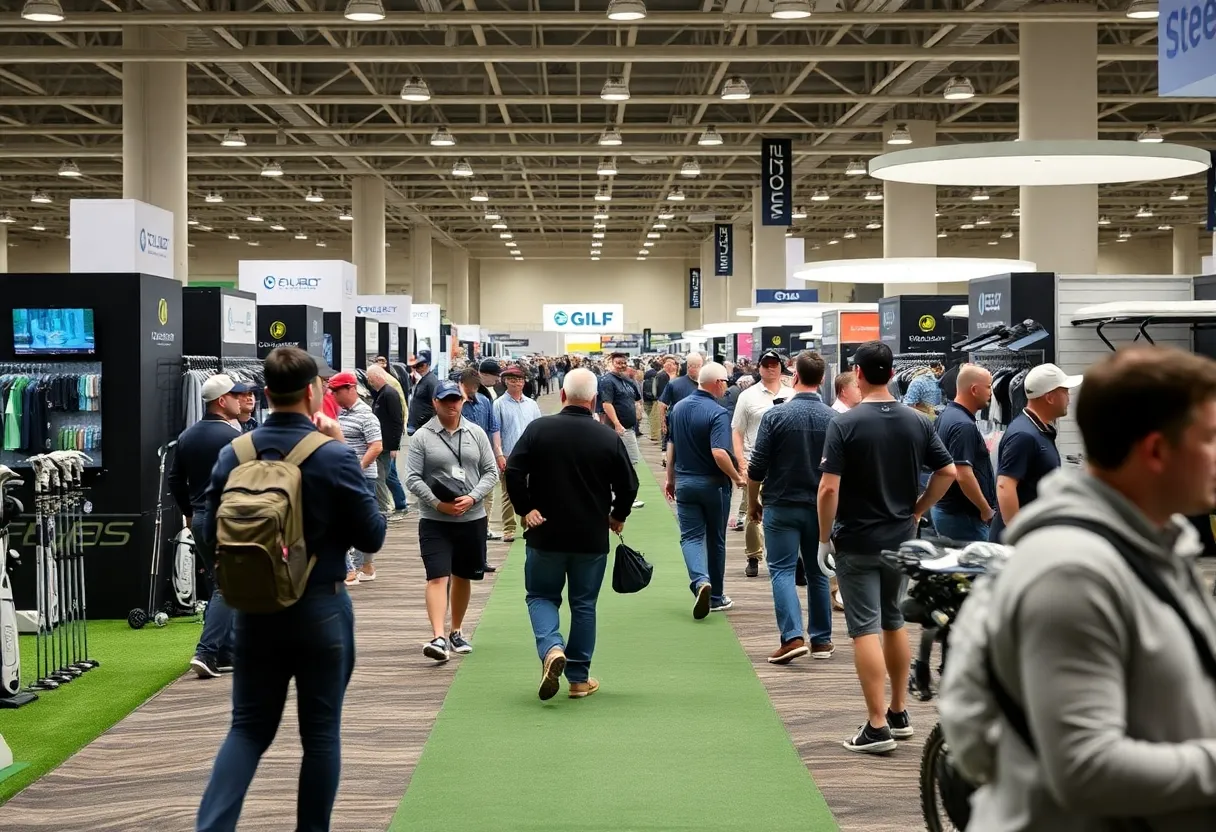Attendees exploring golf innovations at the 2025 PGA Merchandise Show.