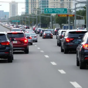 Cars merging safely on a busy Orlando road