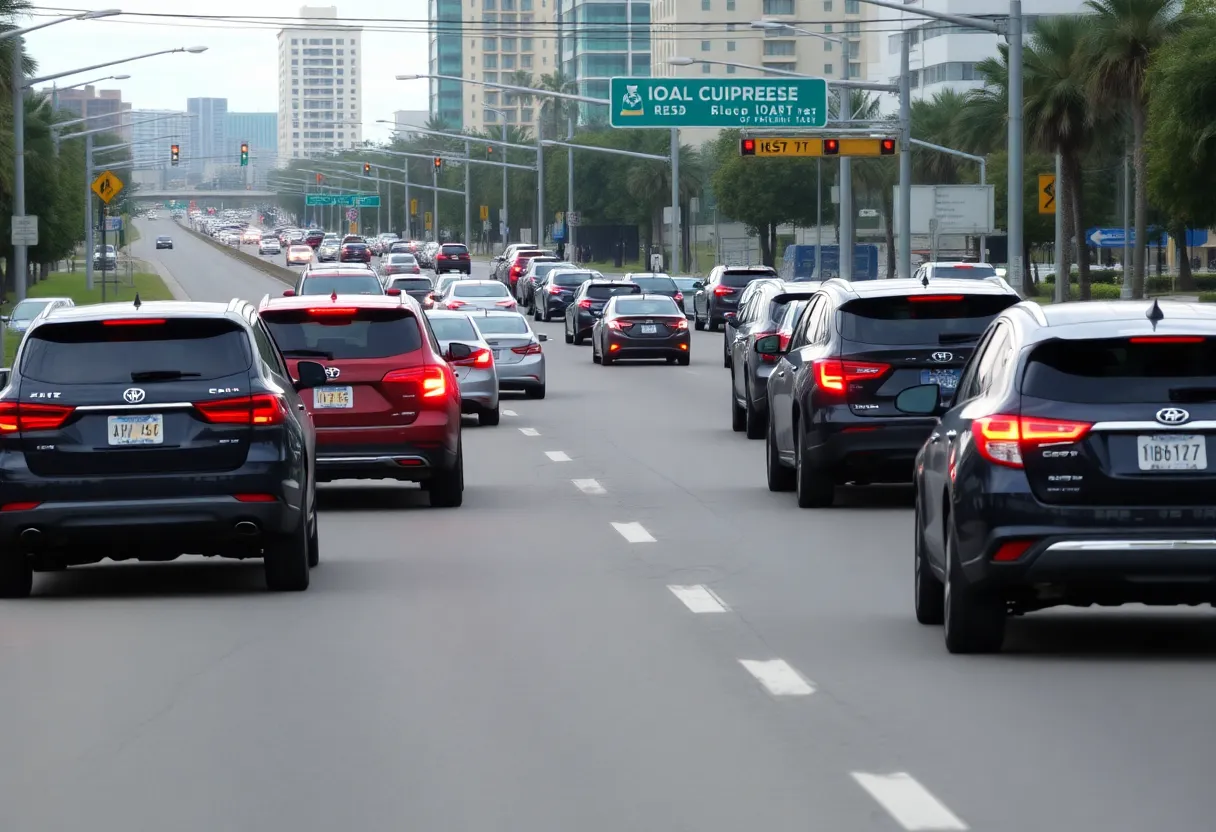 Cars merging safely on a busy Orlando road