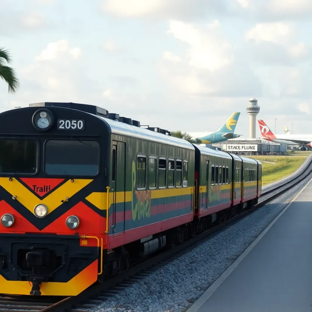 Train traveling along a route in Central Florida