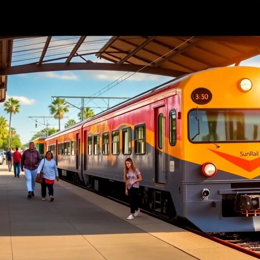 SunRail train arriving at DeLand Station in Volusia County