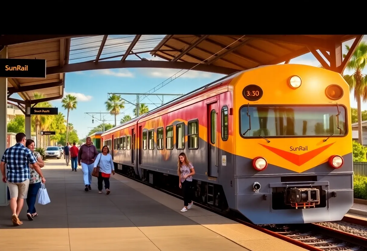 SunRail train arriving at DeLand Station in Volusia County