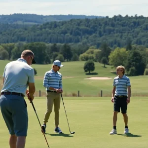 Father and son teaming up at a golf course