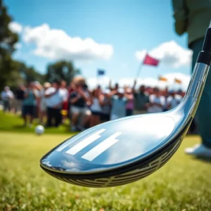 Tiger Woods showcasing a new golf driver at the PNC Championship