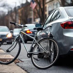 Scene of a hit-and-run accident with a bicycle and a vehicle