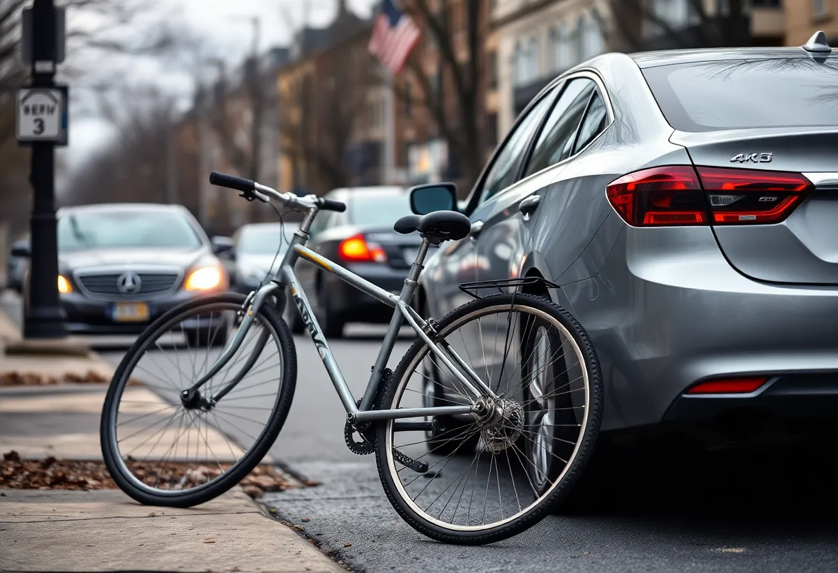 Scene of a hit-and-run accident with a bicycle and a vehicle