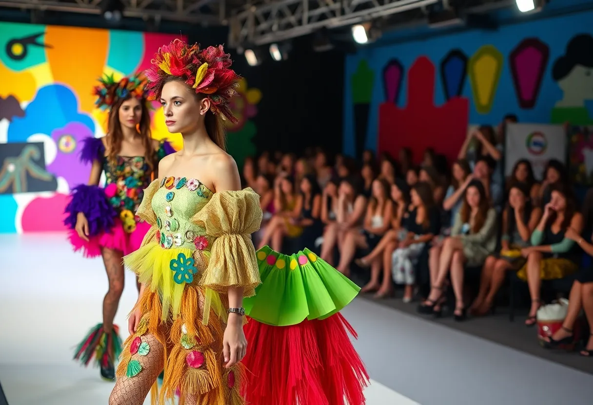 Fashion show showcasing designs made from recycled materials