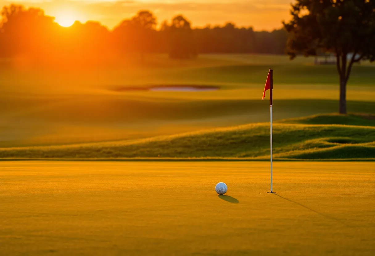 Sunset over a peaceful golf course representing memories.