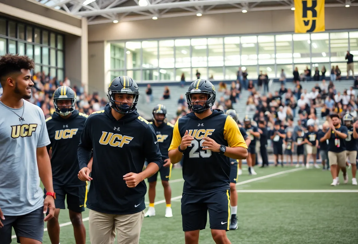 UCF athletes engaging in training and team activities, showcasing school spirit and community support.