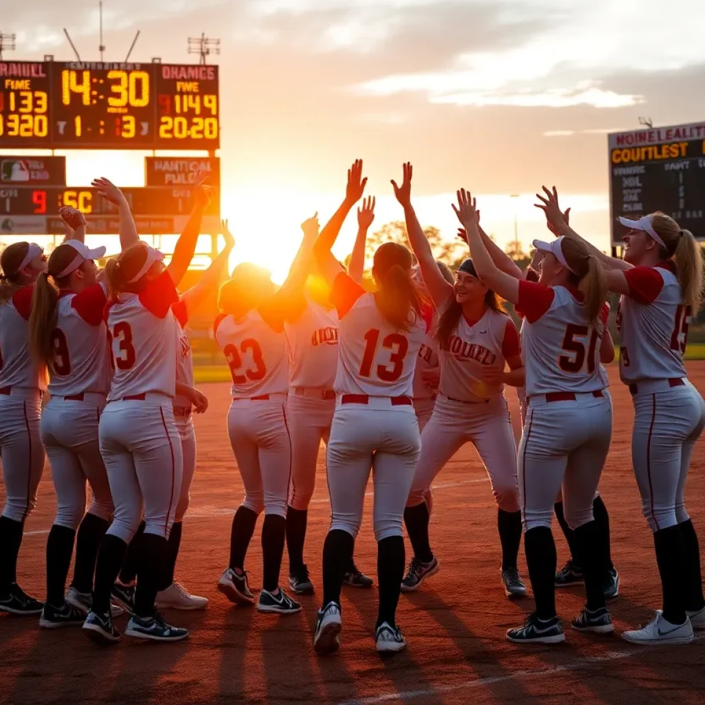 UCF Knights softball team celebrating their comeback victory
