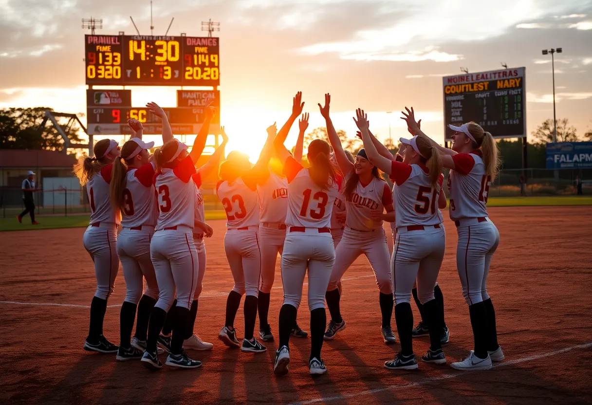 UCF Knights softball team celebrating their comeback victory