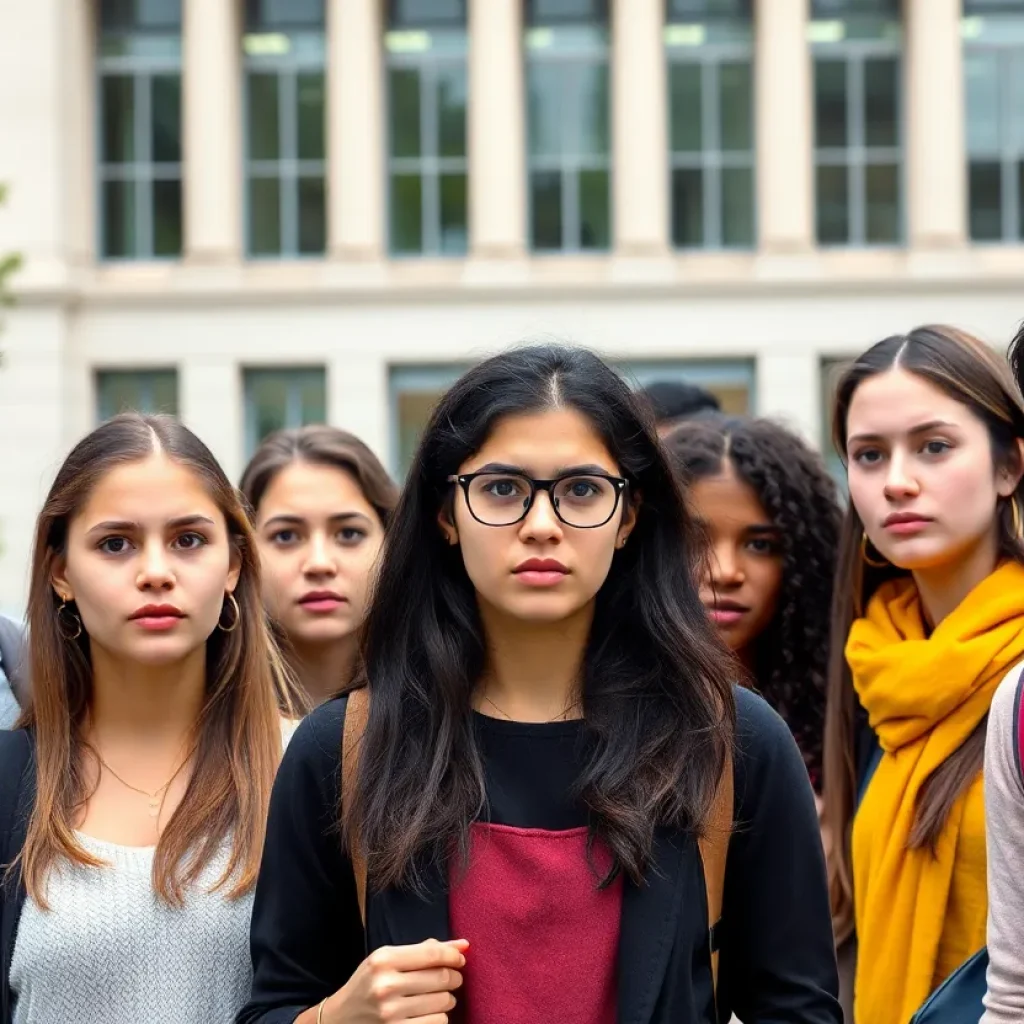 Group of concerned university students on campus