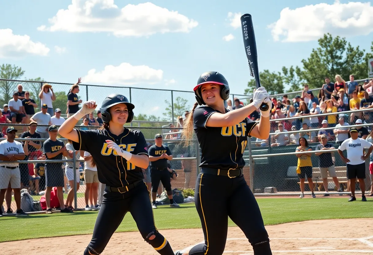 UCF Softball game in action with players and fans