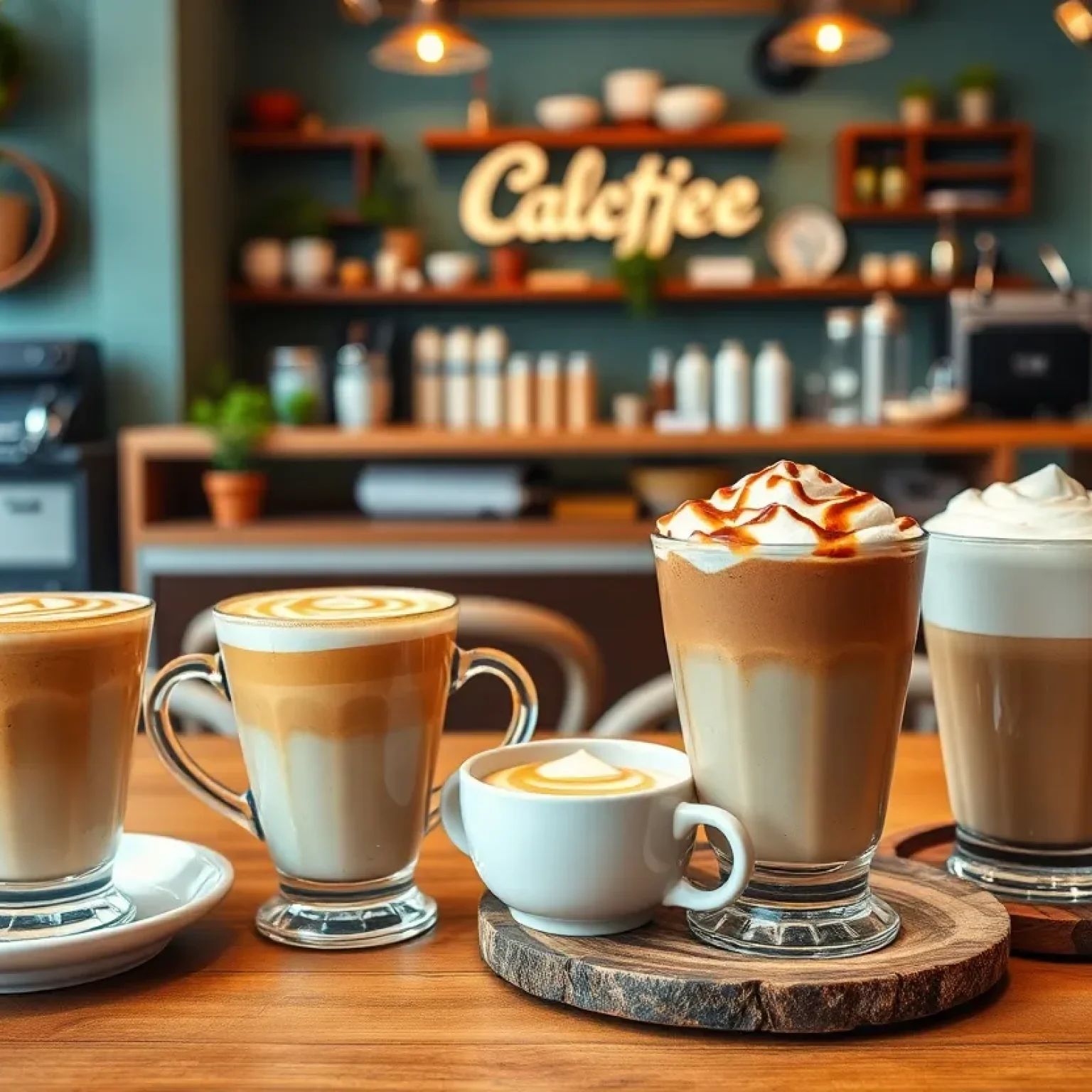 A colorful display of Arabic coffee drinks at Barakah Beans café in Orlando
